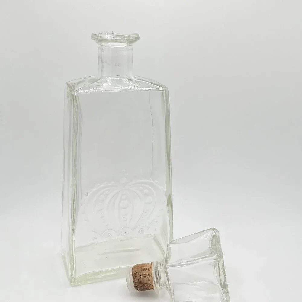 Vintage MCM Crown Royal Whiskey Decanter Clear Glass Square Cut D-126 EMPTY